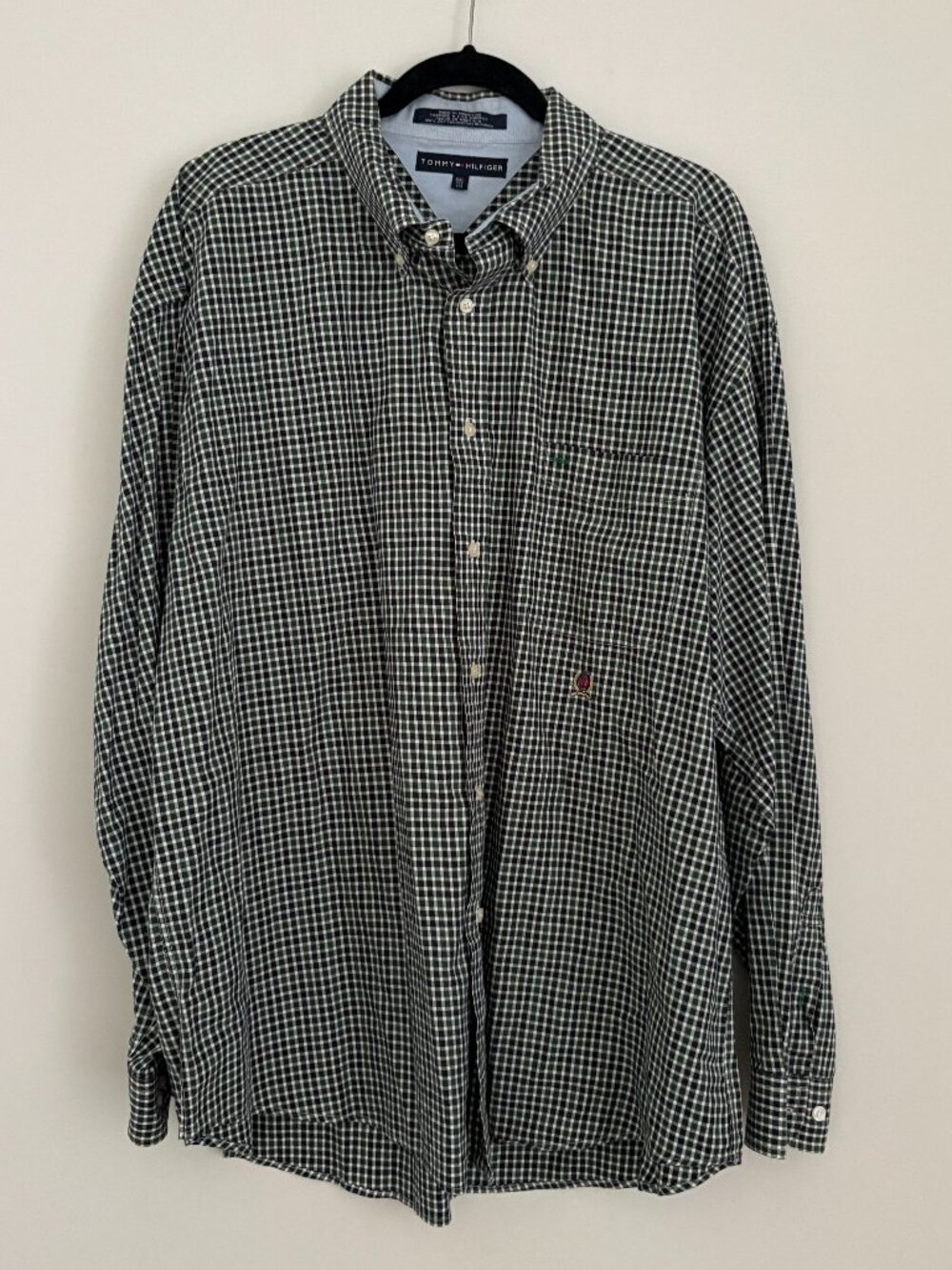 Tommy Hilfiger Vintage Green Black Check Button Down Shirt Academia Preppy XXL